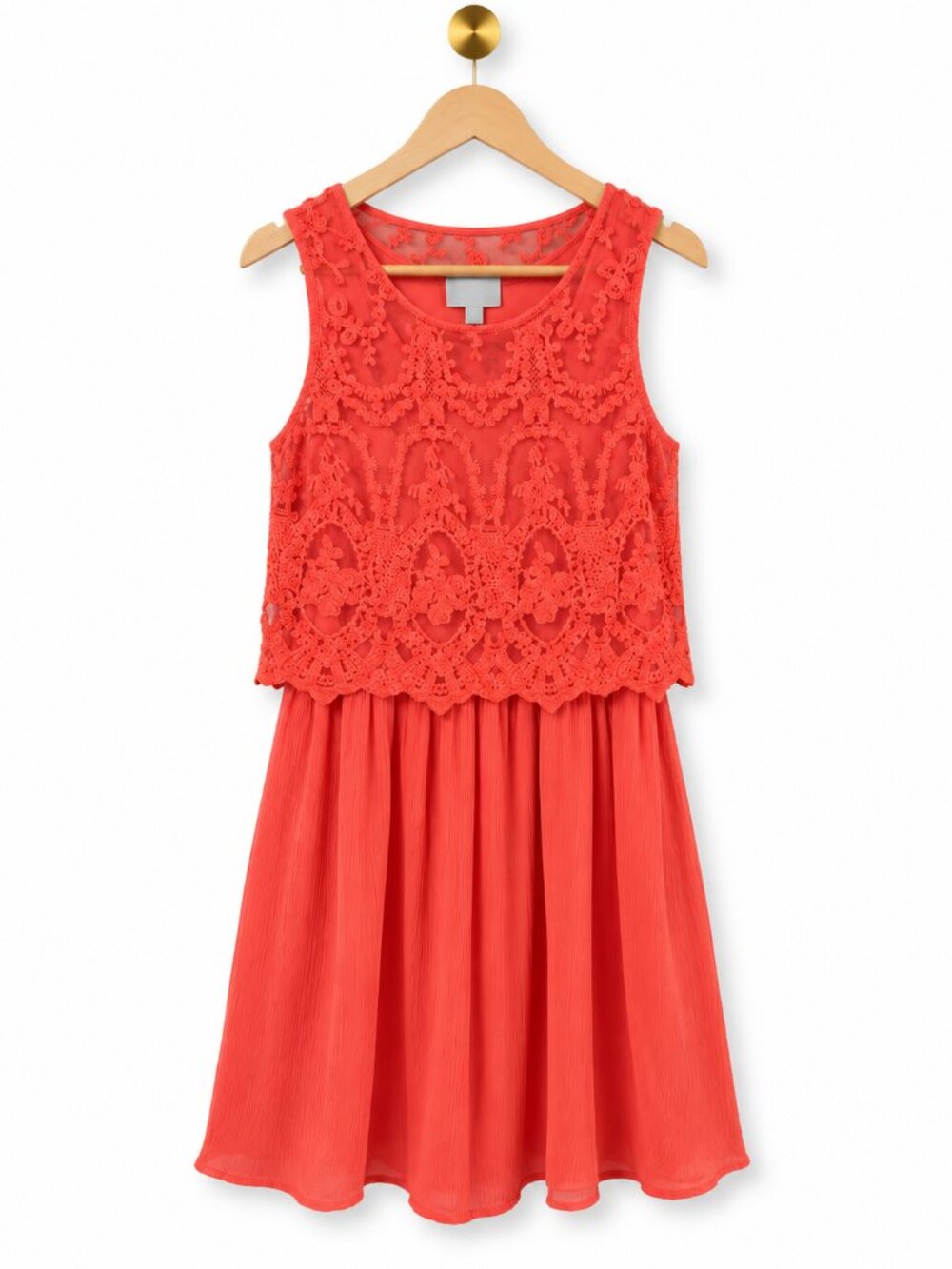 Skies Are Blue Anthropologie Coral Crochet Lace Mini Dress Medium Resort Boho